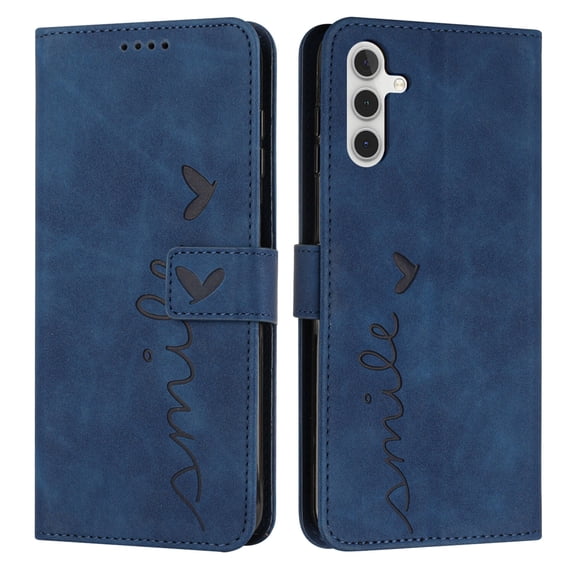 Nalacover for Samsung Galaxy A14 5G Flip Wallet Case,Luxury Love Heart Embossed PU Leather Shockproof Soft TPU Folio Kickstand Card Slots Phone Cover with Wrist Strap for Women Men,Blue