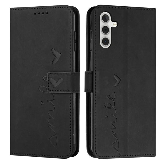 Nalacover for Samsung Galaxy A14 5G Flip Wallet Case,Luxury Love Heart Embossed PU Leather Shockproof Soft TPU Folio Kickstand Card Slots Phone Cover with Wrist Strap for Women Men,Black