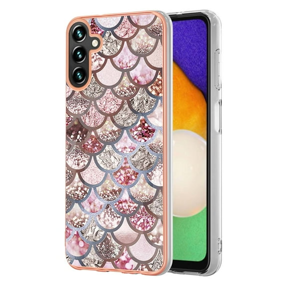 Nalacover for Samsung Galaxy A14 5G Slim Case, Fish Scale Marble Pattern Soft TPU Shockproof Lens Protection Cover for Women Girls, Compatible with MagSafe Wireless Charging Case,Pink Scales