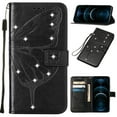 thumbnail image 1 of Nalacover for Samsung Galaxy A14 5G Wallet Case, Rhinestone Butterfly& Flower Pattern Cover with Card Slots Holder Kickstand, Wrist Strap Handbag PU Leather Magnetic Clasp Shockproof Case, Black, 1 of 9