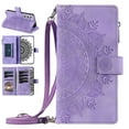 thumbnail image 1 of Nalacover for Samsung Galaxy A15 Embossed Floral Pattern PU Leather Crossbody Case with Shoulder Strap,Shockproof Magnetic Flip Kickstand Credit Card Slots Zipper Pocket Wallet Phone Case,Purple, 1 of 11