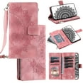 thumbnail image 1 of Nalacover for Samsung Galaxy A16 5G Embossed Floral Pattern PU Leather Crossbody Case with Shoulder Strap,Shockproof Magnetic Flip Kickstand Credit Card Slots Zipper Pocket Wallet Phone Case,Pink, 1 of 9