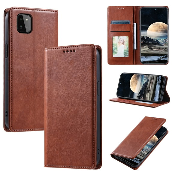 Nalacover for Samsung Galaxy A22 5G Wallet Case, Vintage PU Leather Book Folding Folio Case with Credit Card Slots Hidden Magnetic Closure Flip Kickstand Shockproof Slim Phone Case,Brown