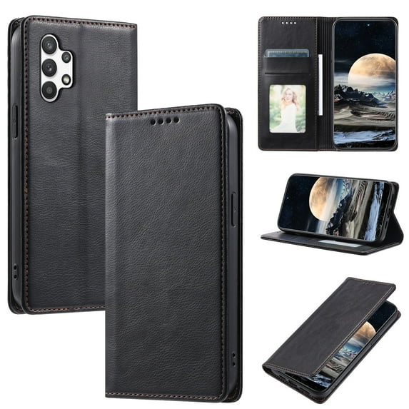 Nalacover for Samsung Galaxy A32 5G Wallet Case, Vintage PU Leather Book Folding Folio Case with Credit Card Slots Hidden Magnetic Closure Flip Kickstand Shockproof Slim Phone Case,Black