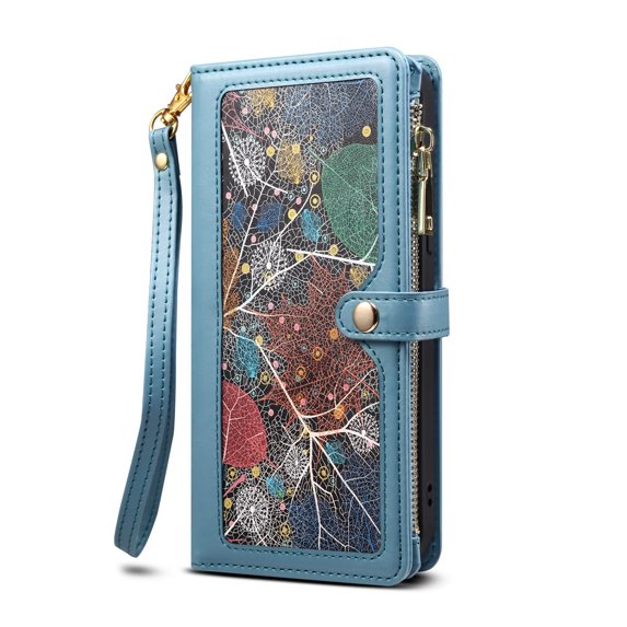 Nalacover for Samsung Galaxy A33 5G Wallet Case,Stylish Pattern PU Leather RFID Blocking Magnetic Clasp Flip Folio Zipper Pocket Kickstand Card Slots Phone Cover with Wrist Strap.Blue