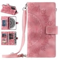 thumbnail image 1 of Nalacover for Samsung Galaxy A52 4G/5G Embossed Floral Pattern PU Leather Crossbody Case with Shoulder Strap,Shockproof Magnetic Flip Kickstand Credit Card Slots Zipper Pocket Wallet Phone Case,Pink, 1 of 10