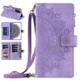 thumbnail image 1 of Nalacover for Samsung Galaxy A52 4G/5G Embossed Floral Pattern PU Leather Crossbody Case with Shoulder Strap,Shockproof Magnetic Flip Kickstand Credit Card Slots Zipper Pocket Wallet Phone Case,Purple, 1 of 10