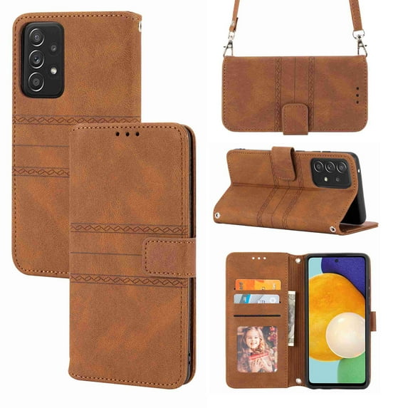 Nalacover for Samsung Galaxy A53 5G, Crossbody Handbag Phone Case with Wallet Shoulder Strap Flip Magnetic Kickstand PU Leather Card Slots Case for Samsung Galaxy A53 5G, Brown