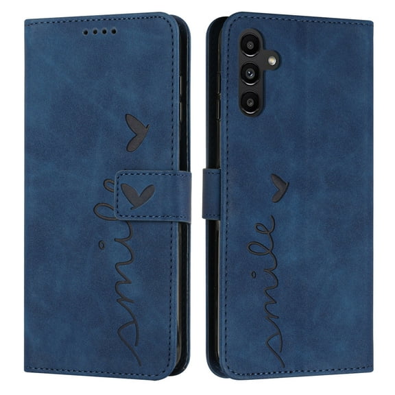 Nalacover for Samsung Galaxy A54 5G Flip Wallet Case,Luxury Love Heart Embossed PU Leather Shockproof Soft TPU Folio Kickstand Card Slots Phone Cover with Wrist Strap for Women Men,Blue