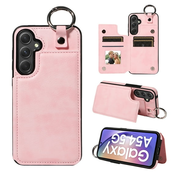 Nalacover for Samsung Galaxy A54 5G Wallet Case with Card Slots & Metal Finger Ring, Durable PU Leather Back Double Magnetic Botton Flip Kickstand Purse Shockproof Phone Case,Rosegold