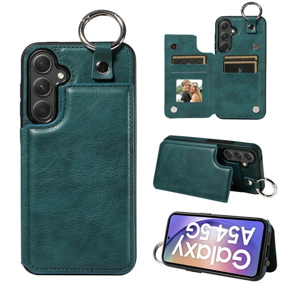 Nalacover for Samsung Galaxy A54 5G Wallet Case with Card Slots & Metal Finger Ring, Durable PU Leather Back Double Magnetic Botton Flip Kickstand Purse Shockproof Phone Case,Green
