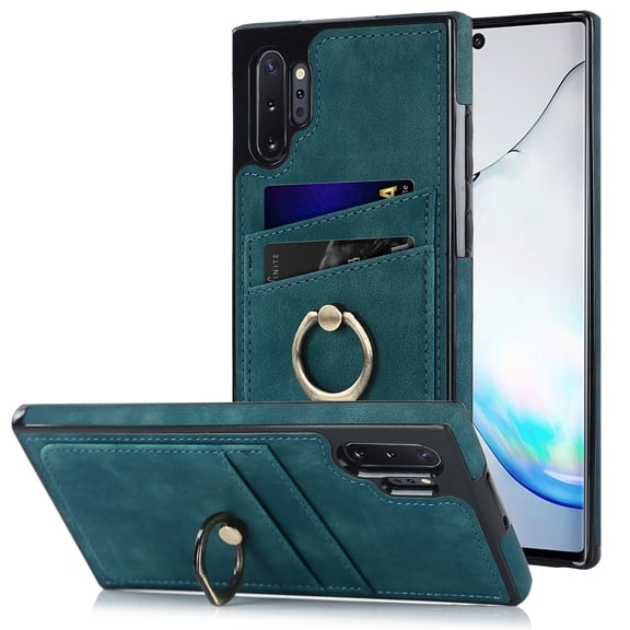 Nalacover for Samsung Galaxy Note 10 Plus Wallet Case, Premium PU Leather Soft TPU Anti-Drop Card Slots with 360 Finger Ring Holder Kickstand Back Phone Cover For Samsung Galaxy Note 10 Plus, Blue