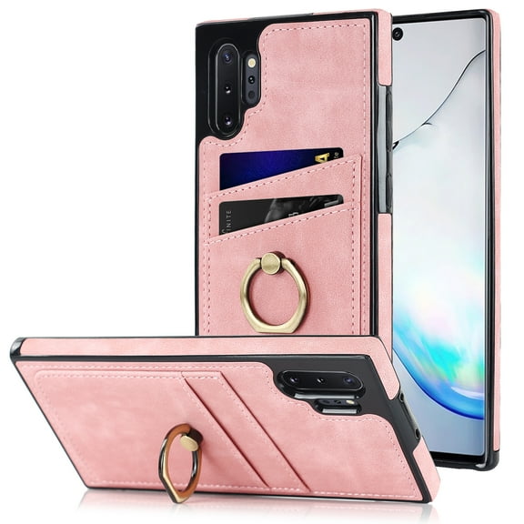 Nalacover for Samsung Galaxy Note 10 Plus Wallet Case, Premium PU Leather Soft TPU Anti-Drop Card Slots with 360 Finger Ring Holder Kickstand Back Phone Cover For Samsung Galaxy Note 10 Plus, Pink