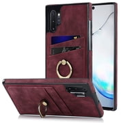 Nalacover for Samsung Galaxy Note 10 Plus Wallet Case, Premium PU Leather Soft TPU Anti-Drop Card Slots with 360 Finger Ring Holder Kickstand Back Phone Cover For Samsung Galaxy Note 10 Plus, Winered