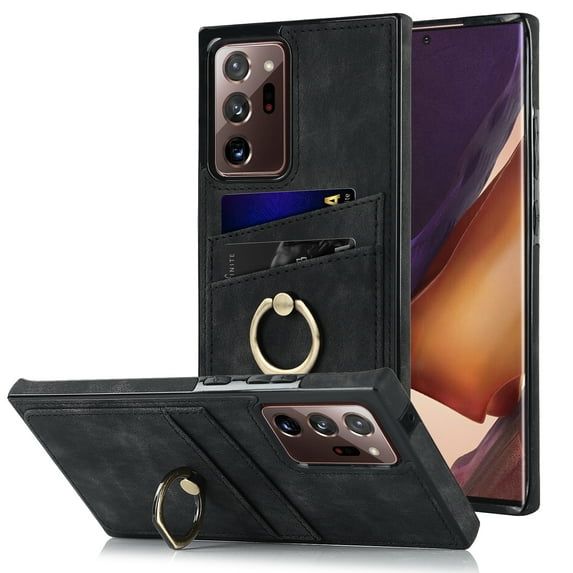 Nalacover for Samsung Galaxy Note 20 Ultra 6.9 inch Wallet Back Case,Luxury PU Leather Soft TPU Anti-Drop Shockproof Two Card Slots with Finger Ring Holder Kickstand Ultra Slim Phone Cover.Black