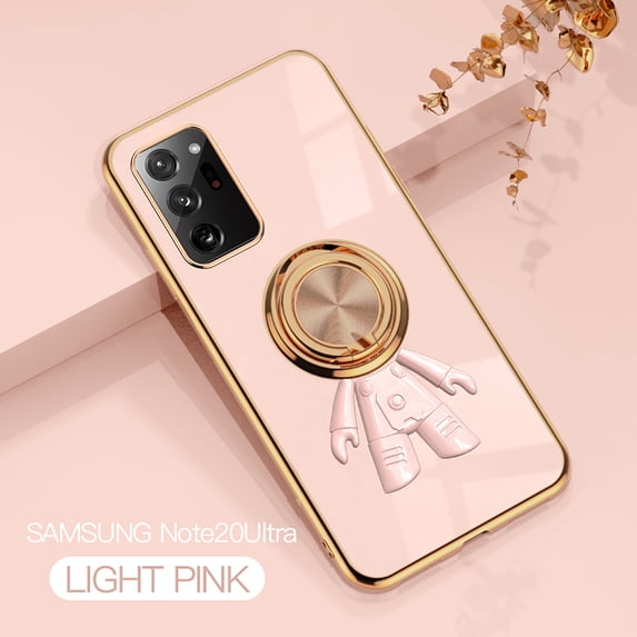 Nalacover for Samsung Galaxy Note 20 Ultra Slim Case,Cute Cartoon 6D Plating Astronaut Hidden Magnetic Ring Kickstand Soft TPU Shockproof Corner Protection Drop Proof Edge Bumper Cover.Lightpink