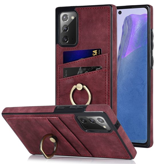 Nalacover for Samsung Galaxy Note 20 Wallet Case, Premium PU Leather Soft TPU Anti-Drop Card Slots with 360 Finger Ring Holder Kickstand Back Phone Cover For Samsung Galaxy Note 20, Winered