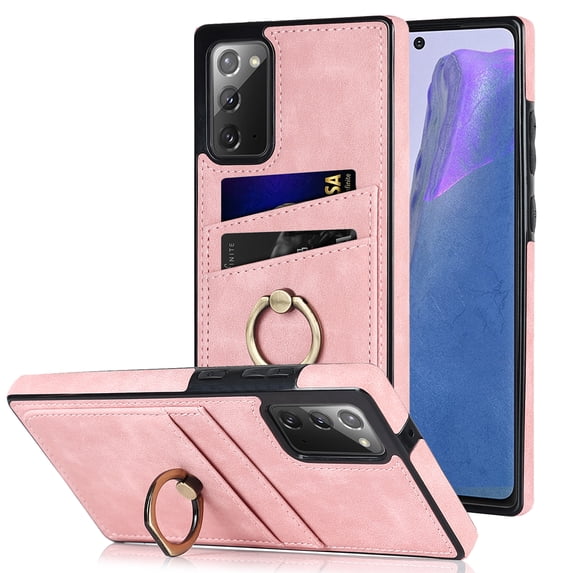 Nalacover for Samsung Galaxy Note 20 Wallet Case, Premium PU Leather Soft TPU Anti-Drop Card Slots with 360 Finger Ring Holder Kickstand Back Phone Cover For Samsung Galaxy Note 20, Pink