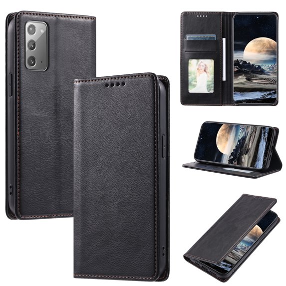 Nalacover for Samsung Galaxy Note20 Wallet Case, Vintage PU Leather Book Folding Folio Case with Credit Card Slots Hidden Magnetic Closure Flip Kickstand Shockproof Slim Phone Case,Black