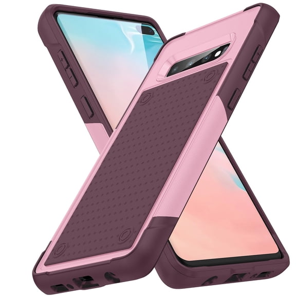 Nalacover Samsung Galaxy S10 Plus Case, Heavy Duty 3 in 1 Rugged Shockproof Rugged Silicone Hybrid Hard PC Soft TPU Bumper Camera Raised Drop Protective Girls Women Boy Men Phone Covers, Rose
