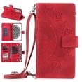 thumbnail image 1 of Nalacover for Samsung Galaxy S21 Embossed Floral Pattern PU Leather Crossbody Case with Shoulder Strap,Shockproof Magnetic Flip Kickstand Credit Card Slots Zipper Pocket Wallet Phone Case,Red, 1 of 10