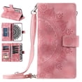 thumbnail image 1 of Nalacover for Samsung Galaxy S21 Embossed Floral Pattern PU Leather Crossbody Case with Shoulder Strap,Shockproof Magnetic Flip Kickstand Credit Card Slots Zipper Pocket Wallet Phone Case,Pink, 1 of 10
