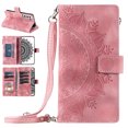 thumbnail image 1 of Nalacover for Samsung Galaxy S21 FE Embossed Floral Pattern PU Leather Crossbody Case with Shoulder Strap,Shockproof Magnetic Flip Kickstand Credit Card Slots Zipper Pocket Wallet Phone Case,Pink, 1 of 10