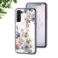 thumbnail image 1 of Nalacover for Samsung Galaxy S21 FE Slim Case,Exquisite Floral Pattern 360 Rotating Diamond Ring Holder Anti-Scratch Soft TPU Silicone Bumper Rubber Tempered Glass Back Cover.White, 1 of 9