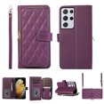 thumbnail image 1 of Nalacover for Samsung Galaxy S21 Ultra Premium PU Leather Crossbody Case with Shoulder Strap & Wrist Strap,Shockproof Magnetic Flip Kickstand Credit Card Slots Zipper Wallet Phone Case,Darkpurple, 1 of 12