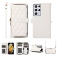 thumbnail image 1 of Nalacover for Samsung Galaxy S21 Ultra Premium PU Leather Crossbody Case with Shoulder Strap & Wrist Strap,Shockproof Magnetic Flip Kickstand Credit Card Slots Zipper Wallet Phone Case,White, 1 of 12