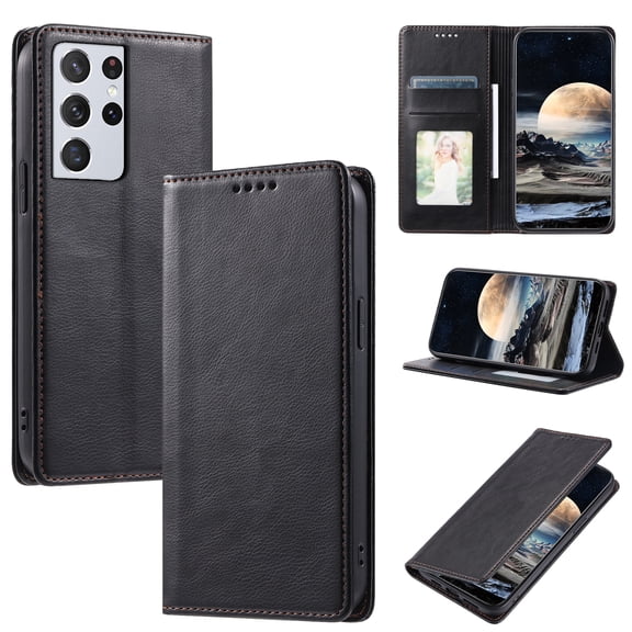 Nalacover for Samsung Galaxy S21 Ultra Wallet Case, Vintage PU Leather Book Folding Folio Case with Credit Card Slots Hidden Magnetic Closure Flip Kickstand Shockproof Slim Phone Case,Black