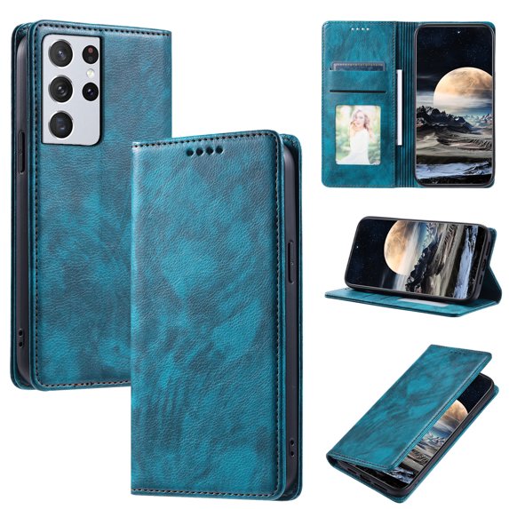 Nalacover for Samsung Galaxy S21 Ultra Wallet Case, Vintage PU Leather Book Folding Folio Case with Credit Card Slots Hidden Magnetic Closure Flip Kickstand Shockproof Slim Phone Case,Green