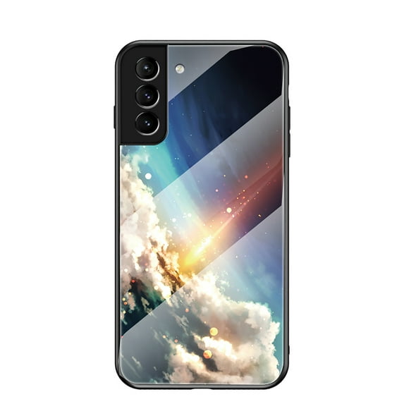 Nalacover For Samsung Galaxy S22 Plus Fit Slim Case,Stylish Galaxy Pattern Design Luxury Tempered Glass Back Case Anti-scratch Side with TPU Bumper Shockproof Camera Lens Protective Cover.E