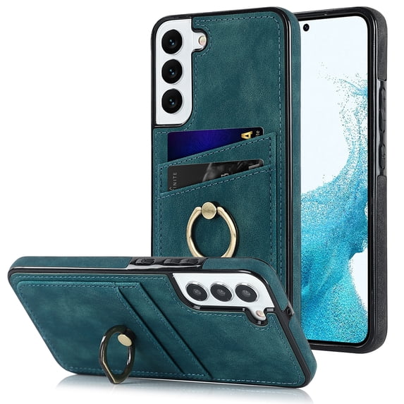 Nalacover for Samsung Galaxy S22 Plus Wallet Back Case,Luxury PU Leather Soft TPU Anti-Drop Shockproof Two Card Slots with Finger Ring Holder Kickstand Ultra Slim Phone Cover.Blue