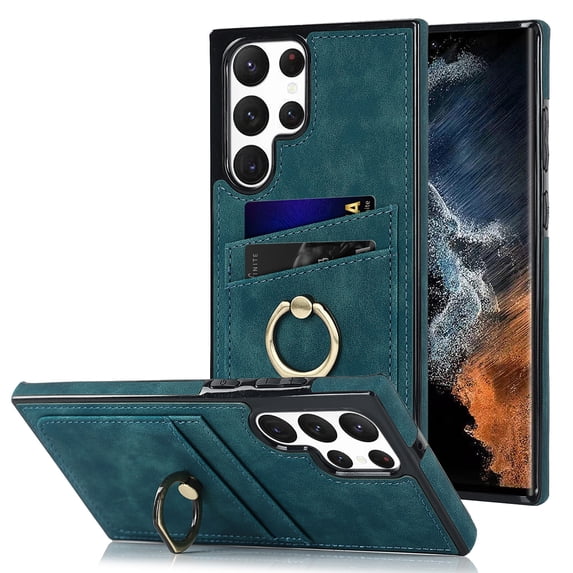 Nalacover for Samsung Galaxy S22 Ultra 6.8 inch Wallet Back Case,Luxury PU Leather Soft TPU Anti-Drop Shockproof Two Card Slots with Finger Ring Holder Kickstand Ultra Slim Phone Cover.Blue
