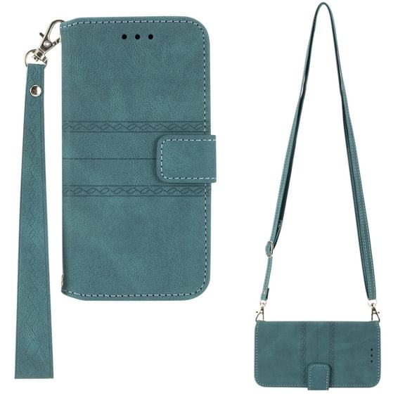 Nalacover for Samsung Galaxy S22 Ultra Case Crossbody Handbag Wallet with Shoulder Strap Lanyard Pockets Shockproof Embossed Pattern Stand PU Leather Cover for Galaxy S22 Ultra, Darkgreen