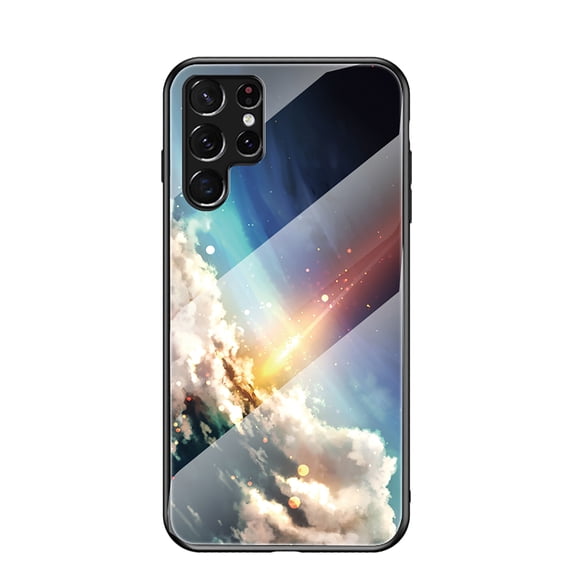 Nalacover For Samsung Galaxy S22 Ultra Fit Slim Case,Stylish Galaxy Pattern Design Luxury Tempered Glass Back Case Anti-scratch Side with TPU Bumper Shockproof Camera Lens Protective Cover.E
