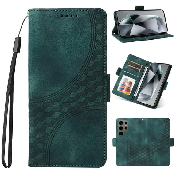 Nalacover for Samsung Galaxy S22 Ultra Wallet Case Premium Pattern PU Leather Flip Purse Cover with Card Holder Magnetic Closure Shockproof Protective Phone Case with Wrist Strap & Flip Stand, Green