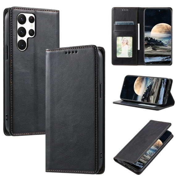 Nalacover for Samsung Galaxy S22 Ultra Wallet Case, Vintage PU Leather Book Folding Folio Case with Credit Card Slots Hidden Magnetic Closure Flip Kickstand Shockproof Slim Phone Case,Black
