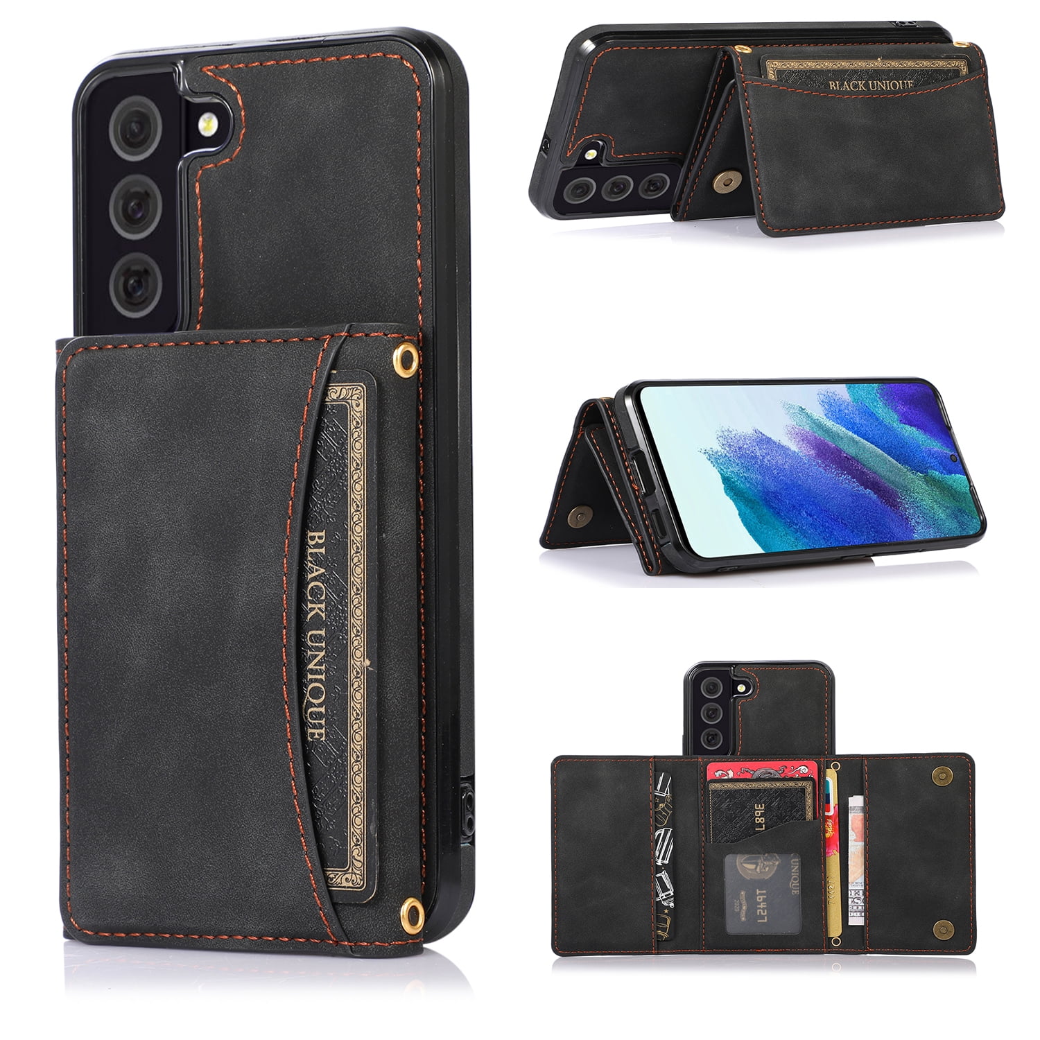 Nalacover for Samsung Galaxy S22 Wallet Case with Credit Card Holder Slots Magnetic Closure Kickstand Purse Premium PU Leather+ TPU Shockproof Case for Samsung Galaxy S22 - Black