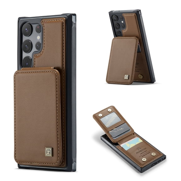 Nalacover for Samsung Galaxy S23 Back Wallet Case with Card Holder [RFID Blocking Protection] [Back Double Magnetic Clasp] Premium PU Leather Flip Kickstand Phone Case for Women Men,Brown