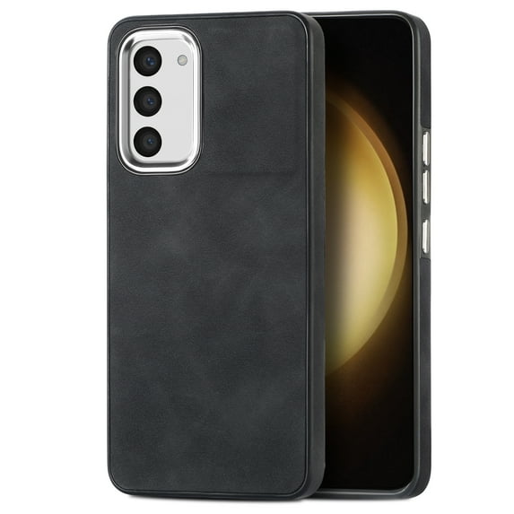 Nalacover for Samsung Galaxy S23 Case, Skin Friendly Slim PU Leather Soft Lining Cover, Lightweight TPU Shockproof Plating Buttons Camera Lens Protection Case for Samsung Galaxy S23,Black