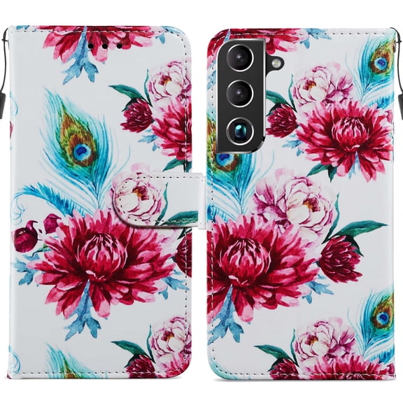 Nalacover for Samsung Galaxy S23 Pattern Printing Wallet Case with Card Slots Kickstand, PU Leather Magnetic Clasp Wrist Hand Strap Shockproof Flip Cover for Samsung Galaxy S23, Flower