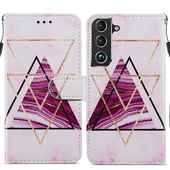 Nalacover for Samsung Galaxy S23 Plus Pattern Printing Wallet Case with Card Slots Kickstand, PU Leather Magnetic Clasp Wrist Hand Strap Shockproof Flip Cover for Galaxy S23 Plus, Tricolor Marble