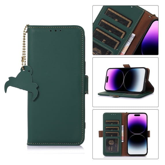 Nalacover for Samsung Galaxy S23 Plus Synthetic Leather and Soft TPU Case,360 Protection Flexible Luxury Magnetic RFID Flip Wallet Card Slots Kickstand Shockproof Cover with Cute Pendant.Green