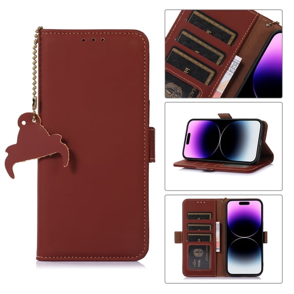 Nalacover for Samsung Galaxy S23 Plus Synthetic Leather and Soft TPU Case,360 Protection Flexible Luxury Magnetic RFID Flip Wallet Card Slots Kickstand Shockproof Cover with Cute Pendant.Coffee