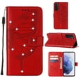 thumbnail image 1 of Nalacover for Samsung Galaxy S23 Plus Wallet Case, Rhinestone Butterfly& Flower Pattern Cover with Card Slots Holder Kickstand, Wrist Strap Handbag PU Leather Magnetic Clasp Shockproof Case, Red, 1 of 10