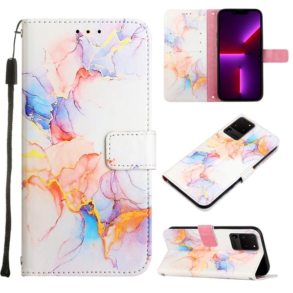 Nalacover for Samsung Galaxy S23 Ultra 6.8" PU Leather Wallet Case,Stylish Marble Pattern Magnetic Clasp Flip Kickstand Cash Pocket Wireless Charging+Wrist Strap Cover for Girls Women,,D