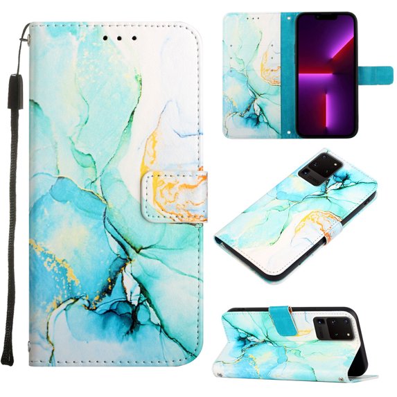 Nalacover for Samsung Galaxy S23 Ultra 6.8" PU Leather Wallet Case,Stylish Marble Pattern Magnetic Clasp Flip Kickstand Cash Pocket Wireless Charging+Wrist Strap Cover for Girls Women,C