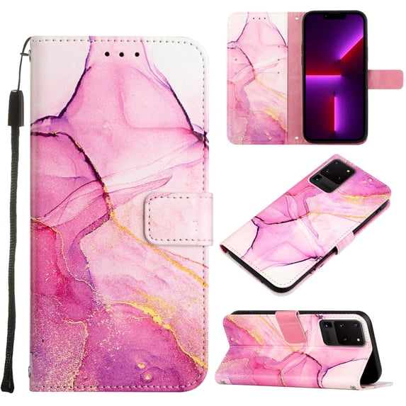 Nalacover for Samsung Galaxy S23 Ultra 6.8" PU Leather Wallet Case,Stylish Marble Pattern Magnetic Clasp Flip Kickstand Cash Pocket Wireless Charging+Wrist Strap Cover for Girls Women,A